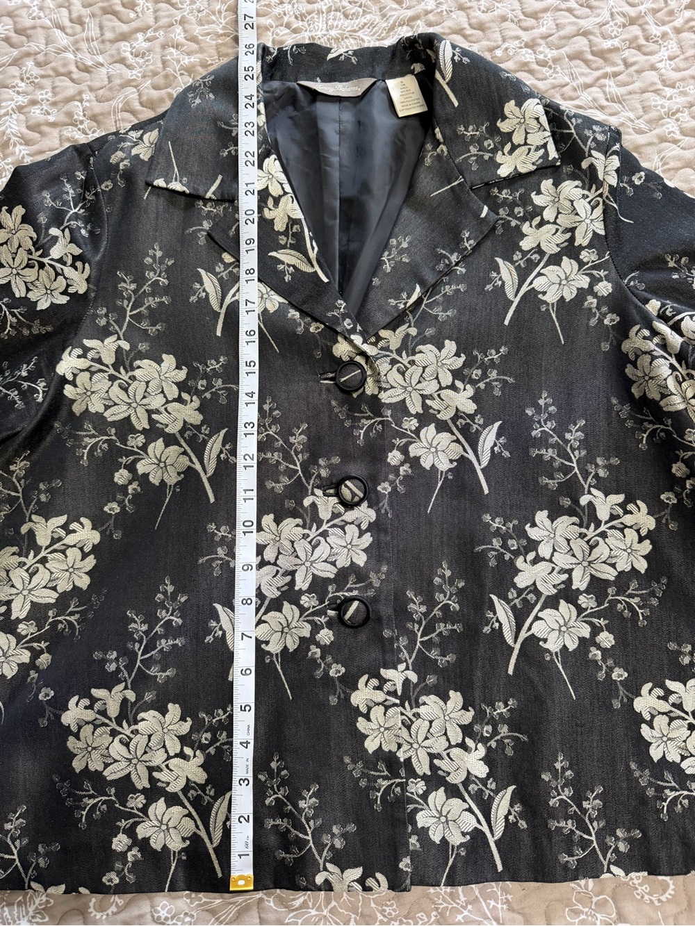 Womens XL Black Floral Silk Blend Swing Jacket - Picture 8 of 10